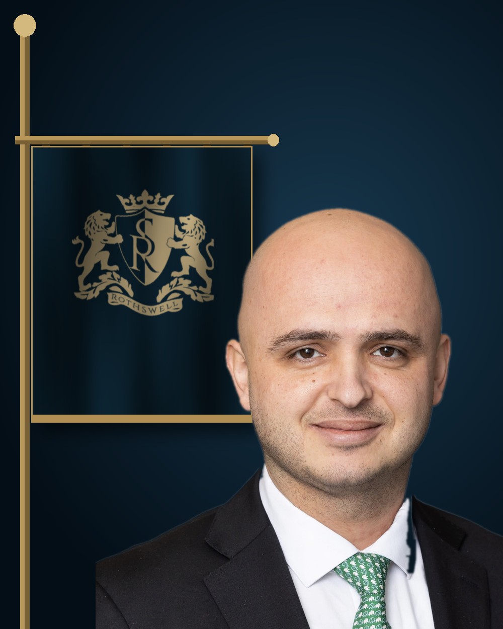 Portrait of Ardi Shita in front of the Rothswell flag