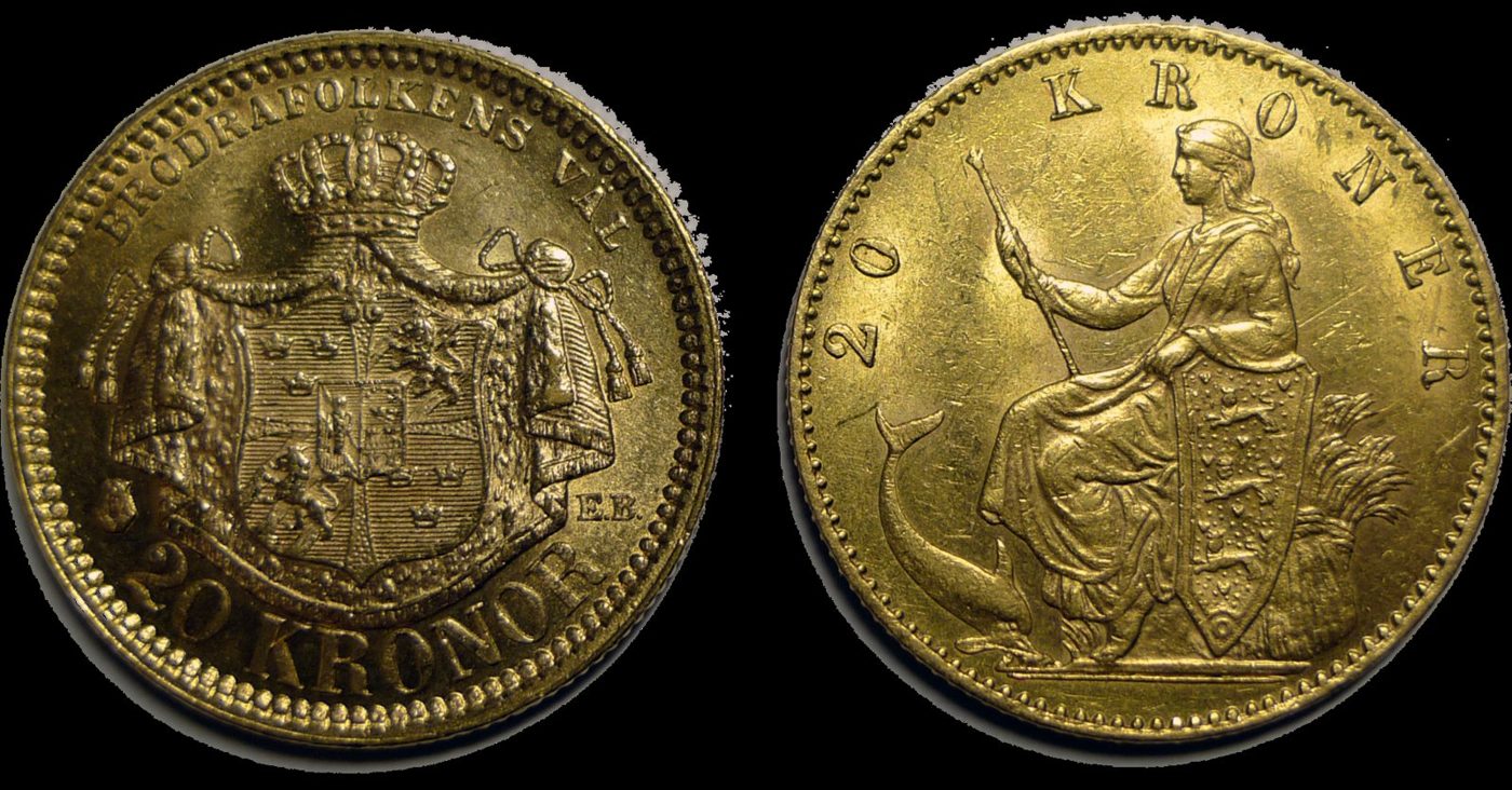 Two 20 kronor gold coins
