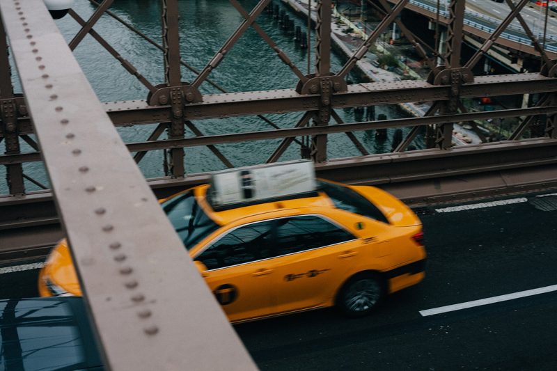 Yellow taxi cab from above