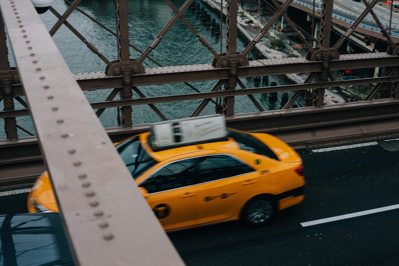 Yellow taxi cab from above